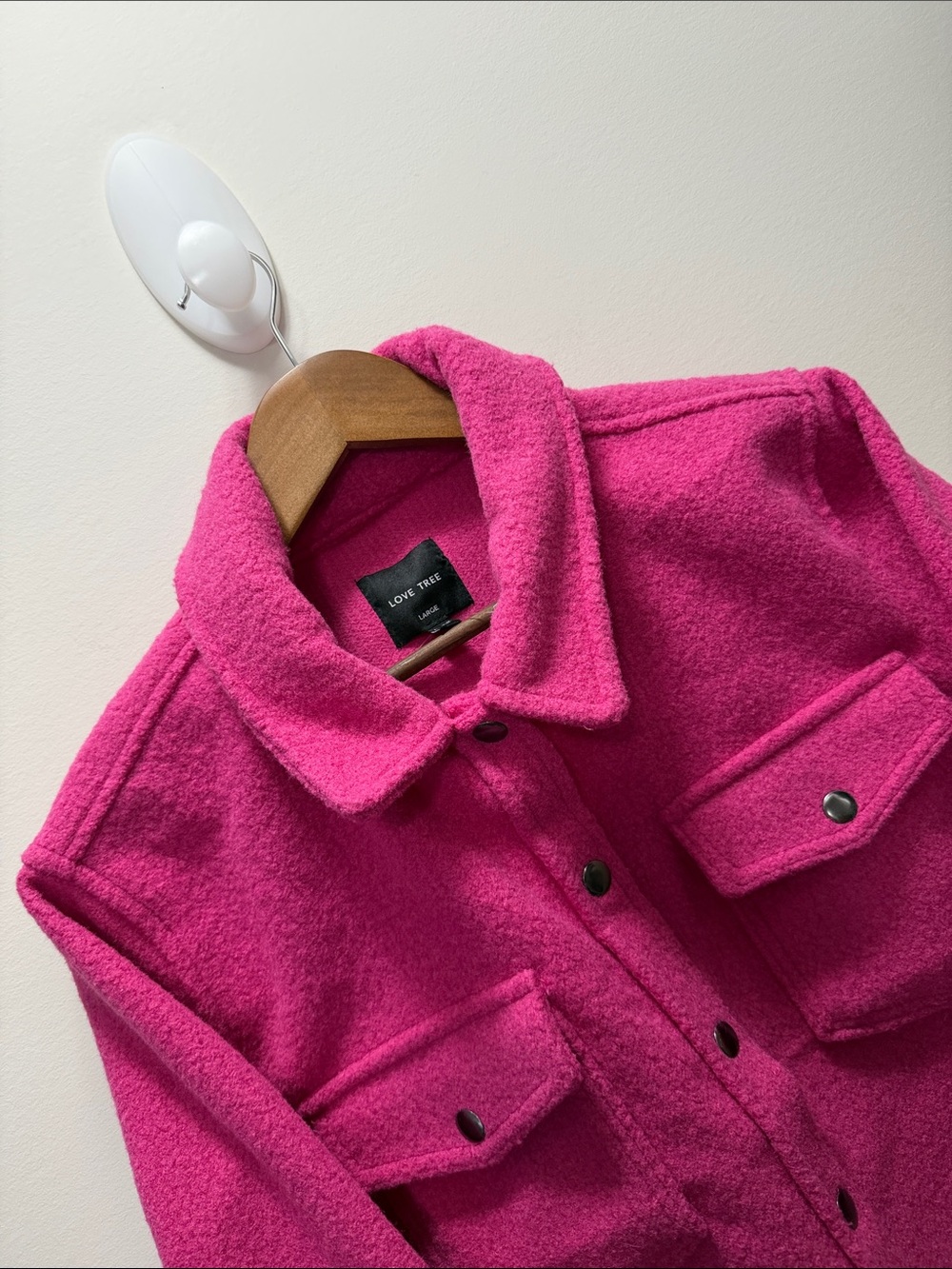 Brand New Love Tree Hot Pink Fleece Utility Shacket Size L/ 22x23 - Picture 3 of 7